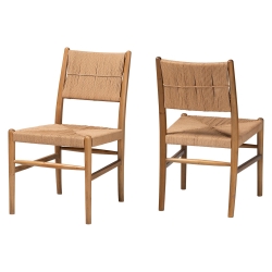 bali & pari Alva Paper Loom Woven 2-Piece Dining Chair Set - Handwoven Side Chair with Mahogany Wood Frame for Kitchen or Dining Room